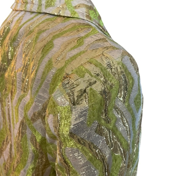 J.Crew Collection Metallic Brocade Blazer Jacket Green Gold Size 4 - Picture 5 of 8
